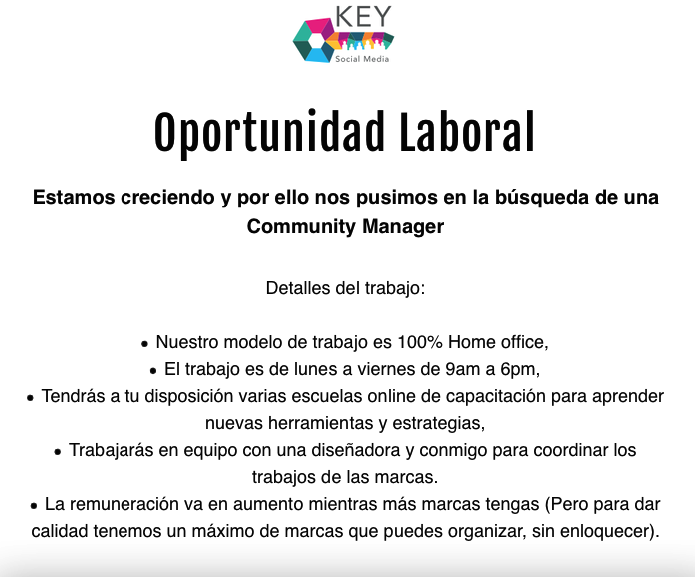 Oferta laboral para Community Manager en Paraguay.