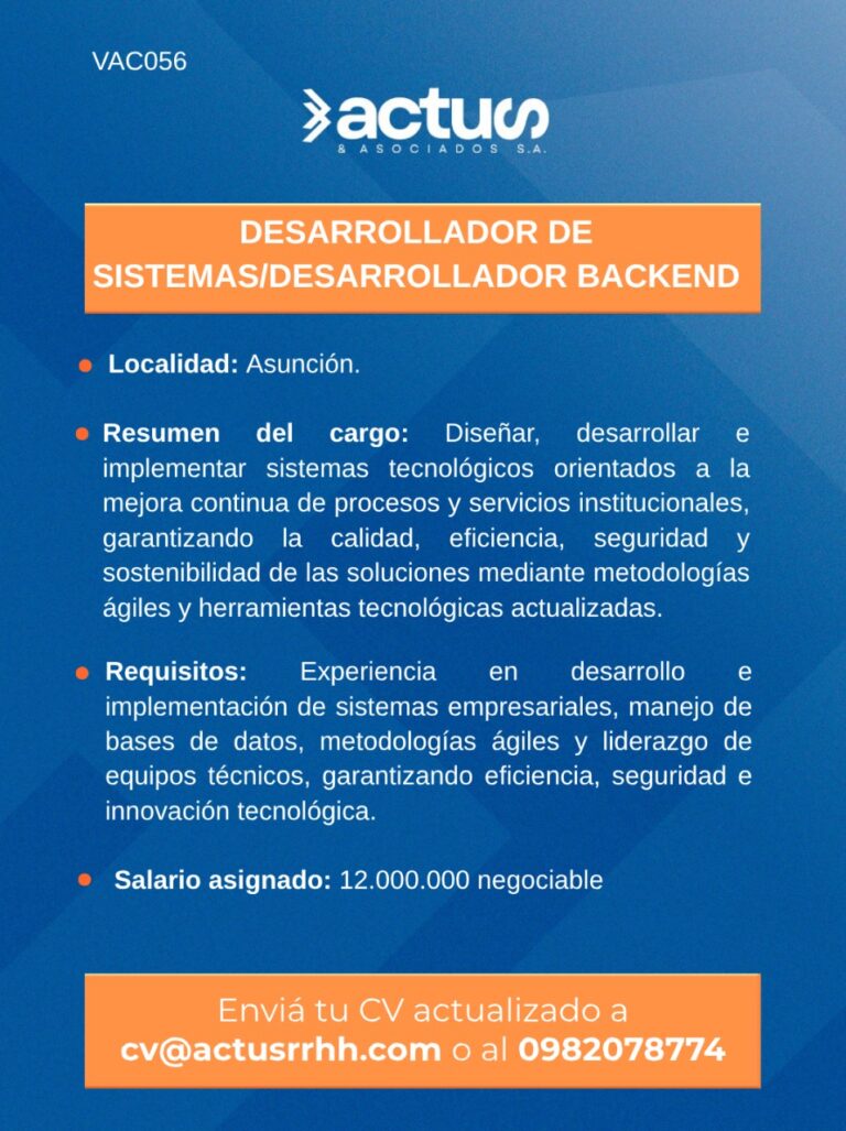 oferta pracy backend developer (java Images High... Oferta laboral en Actus & Asociados: Desarrollador de Sistemas / Backend
