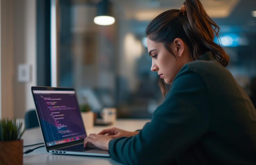 chica trabajando Frontend React.js